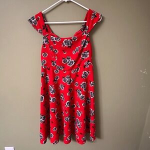 Torrid Women's Dress Size 00 Red Rose Floral Print Stretch Skater Mini Babydollq